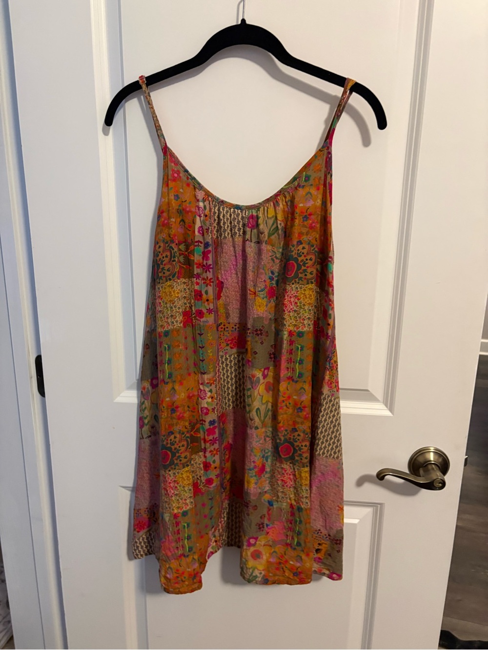 NATURAL LIFE Patchwork Floral Slip Cover-Up Dress in Orange & Pink M - Picture 2 of 8